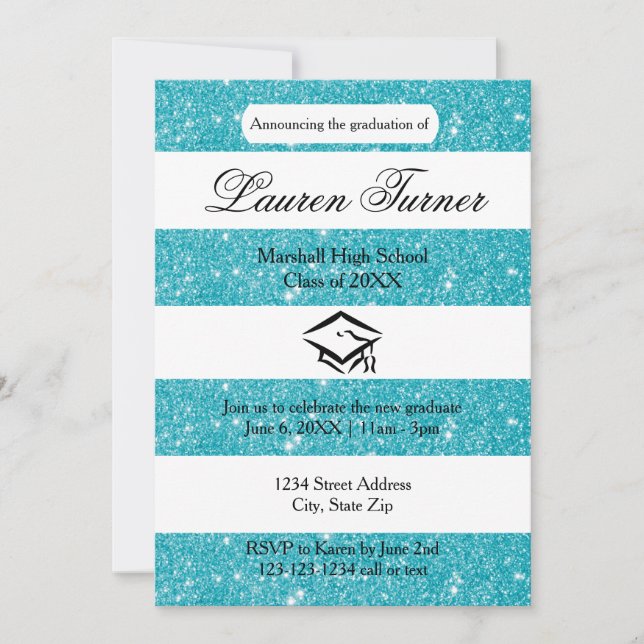 Invitation Faux Rayure Pailletée Bleue - Annonce de Remise de (Devant)