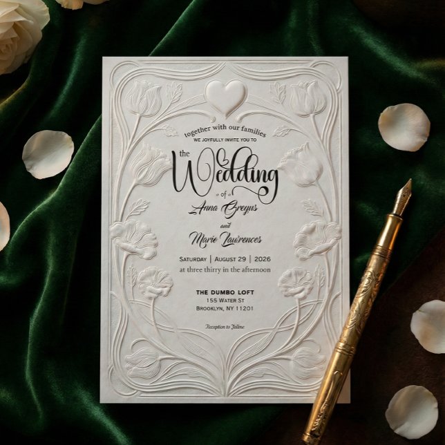 Invitation Faux Relief 3D Floral Mariage Formel (Créateur téléchargé)