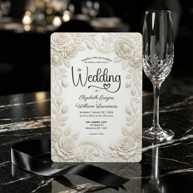 Invitation Faux relief 3D rose en crème en relief mariage (Créateur téléchargé)