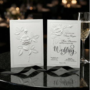Invitation Faux relief Blanc Rose Mariage Formel