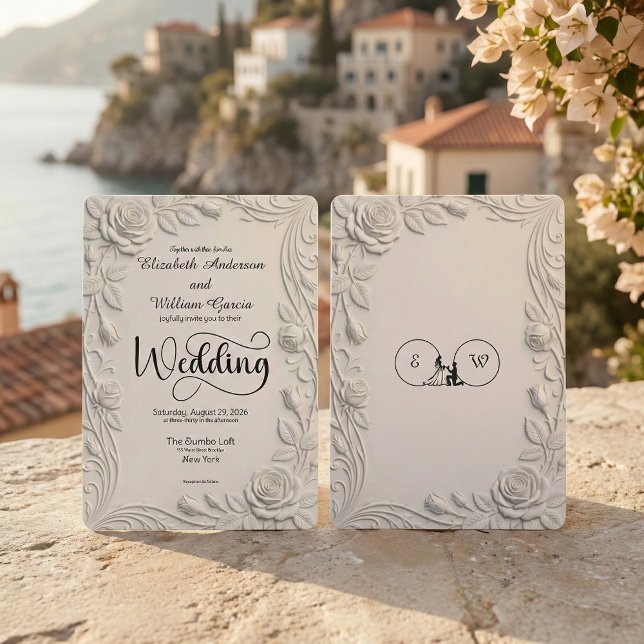 Invitation Faux relief floral sculpté 3D en ivoire  mariage (Créateur téléchargé)