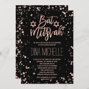 Invitation Faux rose en or confetti éclaboussures Bat mitzvah