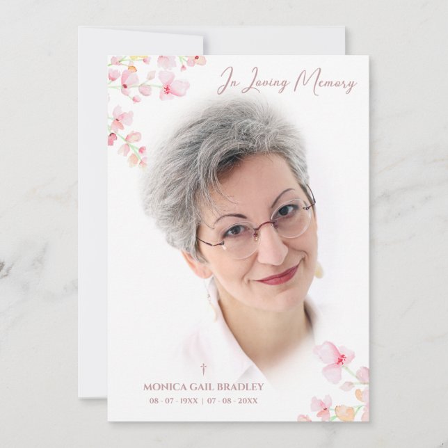 Invitation Faux Rose funéraire Gold Photo Rose Floral Branche (Devant)