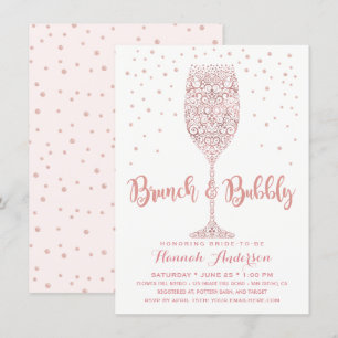 Invitation Faux Rose Gold Brunch & Bubbly Fête des mariées