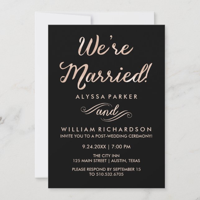 Invitation Faux Rose Gold et Black Post Mariage cérémonie (Devant)