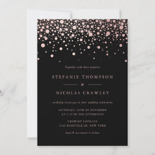 Invitation Faux Rose Gold Foil Confetti Dots Mariage noir