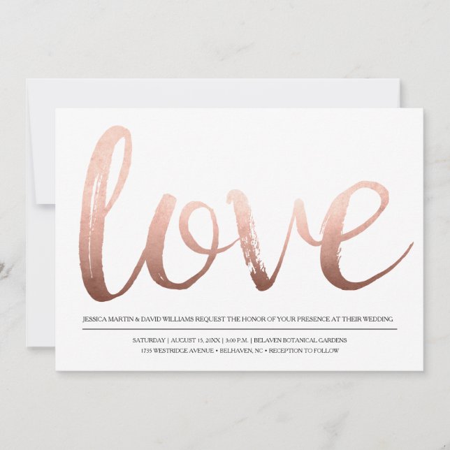 Invitation Faux Rose Gold Foil Love (Devant)