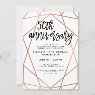 Invitation Faux Rose Gold Géométrique 50e anniversaire Mariag