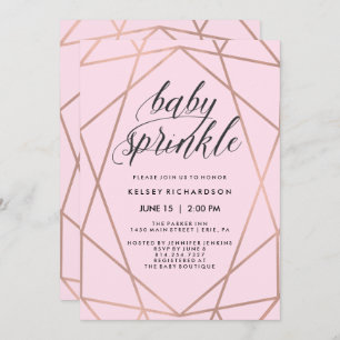 Invitation Faux Rose Gold Géométrique Blush Pink Bébé saupoud