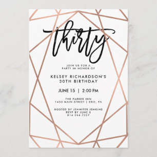 Invitation Faux Rose Gold Géométrique   Fête du 30e anniversa