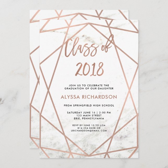 Invitation Faux Rose Gold Géométrique | Marble Graduation Par (Devant / Derrière)