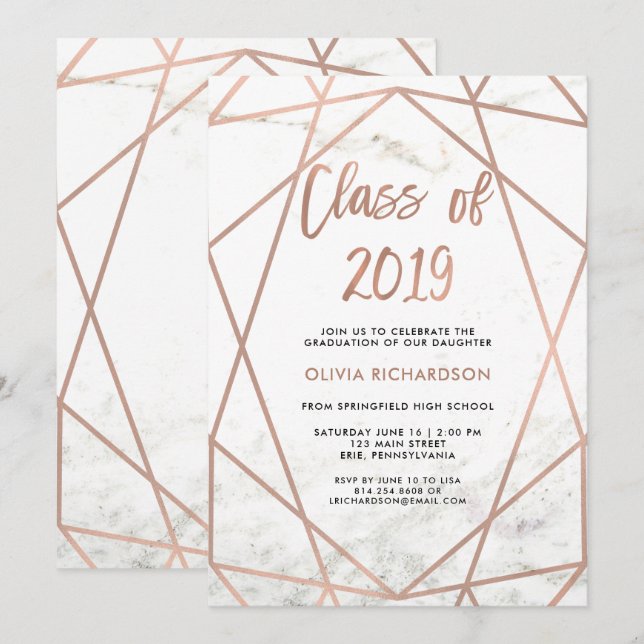 Invitation Faux Rose Gold Géométrique | Marble Graduation Par (Devant / Derrière)