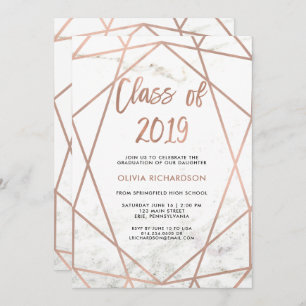 Invitation Faux Rose Gold Géométrique Marble Graduation Par