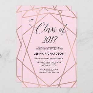 Invitation Faux Rose Gold Géométrique sur Blush Pink Graduati