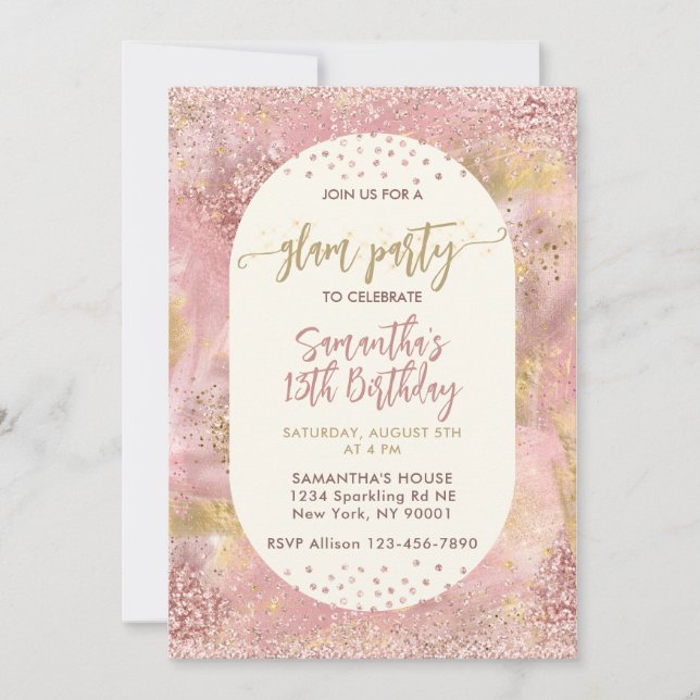 Invitation Faux rose gold pailleté pour fête de Spa pour fill (Devant)