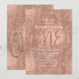 Invitation Faux Rose Gold Pailletée pour 1er Anniv