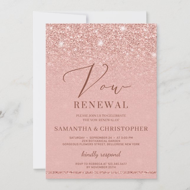 Invitation Faux rose gold paillettes élégant chic Renouvellem (Devant)
