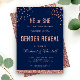 Invitation Faux Rose Gold Parties scintillant Blue Genre Reve