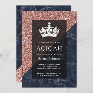 Invitation Faux Rose Gold Parties scintillant Blue Marble Aqi