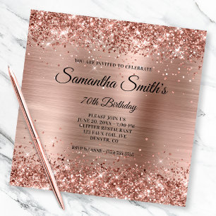Invitation Faux Rose Gold Parties scintillant et Foil 70e ann