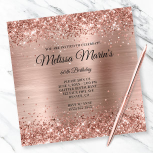 Invitation Faux Rose Gold Parties scintillant Foil Monogramme