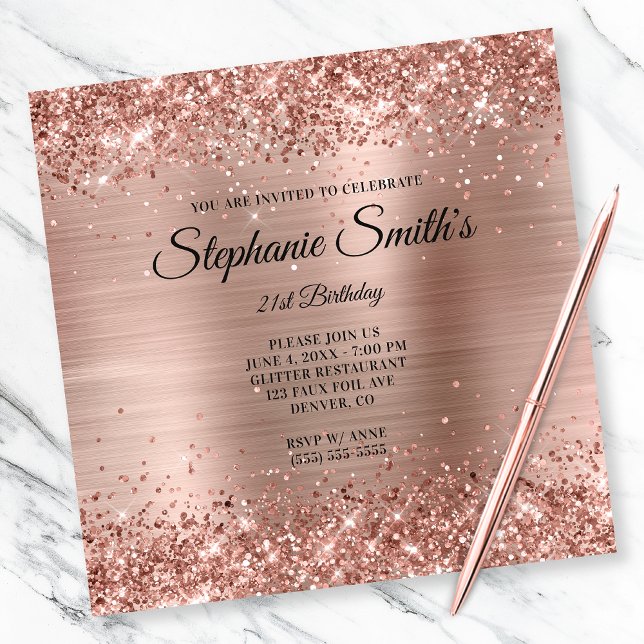Invitation Faux Rose Gold Parties scintillant Foil Monogramme (Create your own milestone birthday invitation for her.)