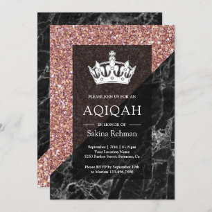 Invitation Faux Rose Gold Parties scintillant Marbre noir Aqi