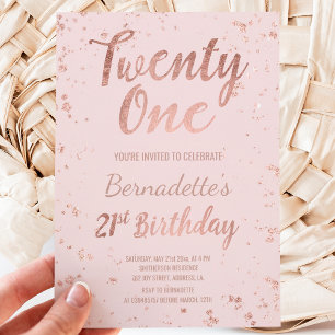 Invitation Faux rose or confetti blush 21e anniversaire