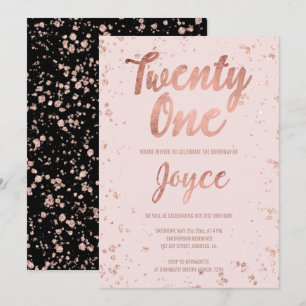 Invitation Faux rose or confetti blush 21e Anniversaire nom