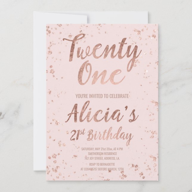 Invitation Faux rose or confetti blush 21e Anniversaire Nom 2 (Devant)