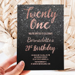 Invitation Faux rose or noir faux parties scintillant 21e ann<br><div class="desc">Faux rose or noir parties scintillant 21e anniversaire Une invitation moderne 21e anniversaire avec un faux rose en or moderne, original et simple invitation avec parties scintillant noire et la typographie manuscrite de style brosse sur un arrière - plan de couleur noire entièrement personnalisable. . Si vous avez besoin d'un...</div>