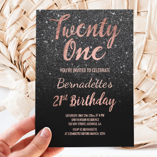 Invitation Faux rose or noir faux parties scintillant 21e ann