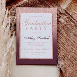 Invitation Faux rose or parties scintillant bordeaux Graduat