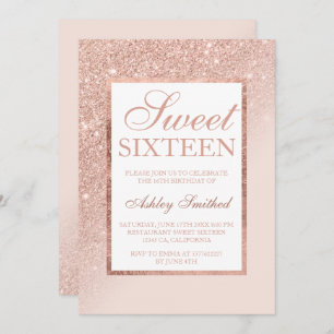Invitation Faux rose or parties scintillant élégant chic Swee