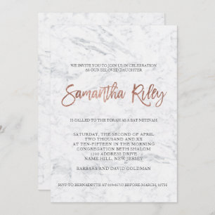Invitation FAUX rose or typographie marbre Bat mitzvah 4