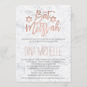 Invitation Faux rose or typographie marbre chic Bat mitzvah