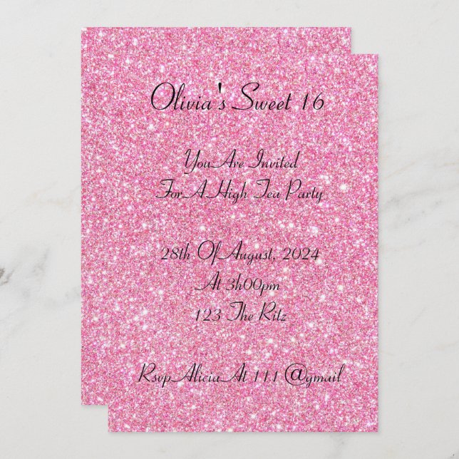 Invitation faux rose parties scintillant doux 16 anniversaire (Devant / Derrière)