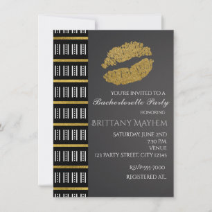 Invitation Faux Shimmer Lèvres Noir Blanc & Or Baiser Fête