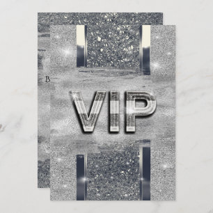 Invitation Faux Shiny Silver Metallic VIP Party