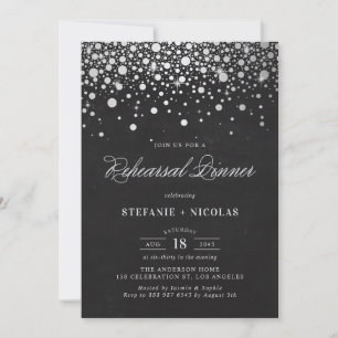 Invitation Faux Silver Foil Confetti Chalkboard Répétition