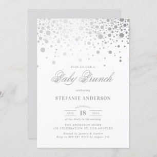 Invitation Faux Silver Foil Confetti Dots Baby Brunch