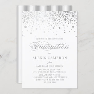 Invitation Faux Silver Foil Confetti Dots Graduation