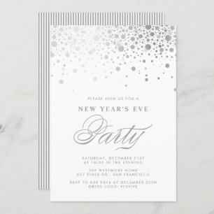 Invitation Faux Silver Foil Confetti New Year's Eve Party