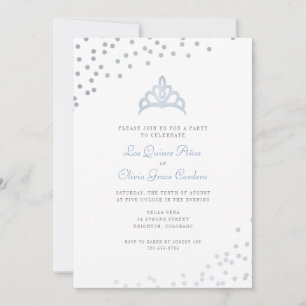 Invitation Faux Silver Foil Tiara Quinceañera