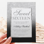 Invitation Faux silver glitter black elegant chic Sweet 16<br><div class="desc">A modern,  pretty chic and elegant faux silver glitter shower ombre with black color block Sweet 16 birthday party invitation with and elegant silver frame Perfect for a princess Sweet sixteen.</div>
