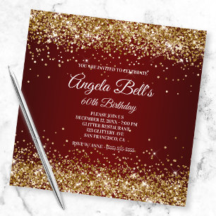 Invitation Faux Sparkly Gold Parties scintillant Bourgogne Om