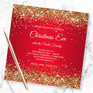 Invitation Faux Sparkly Gold Parties scintillant Christmas Re