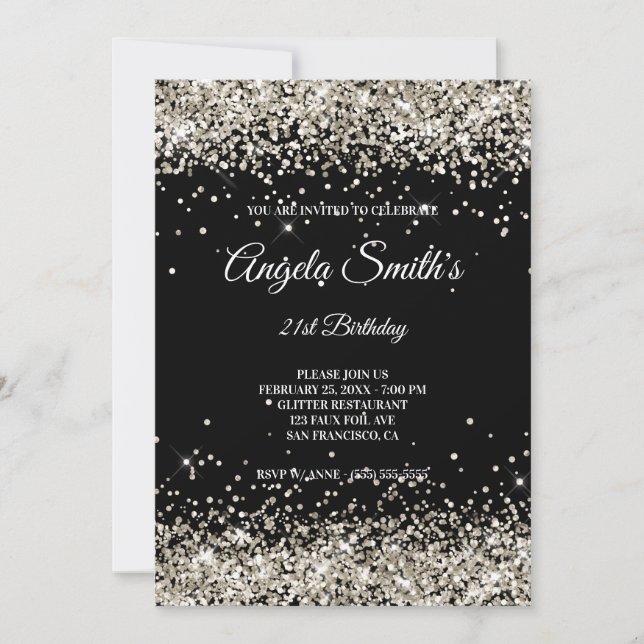 Invitation Faux Sparkly Platinum Parties scintillant Noir (Devant)
