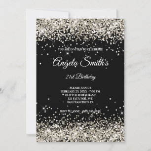 Invitation Faux Sparkly Platinum Parties scintillant Noir