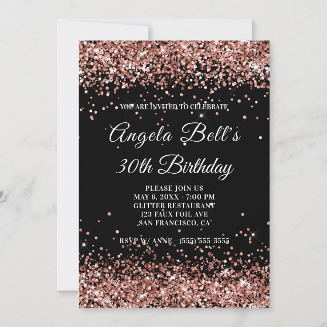Invitation Faux Sparkly Rose Gold Parties scintillant Black 3 (Dos)